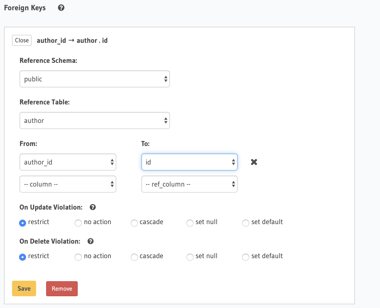 foreign keys form foreign keys form
