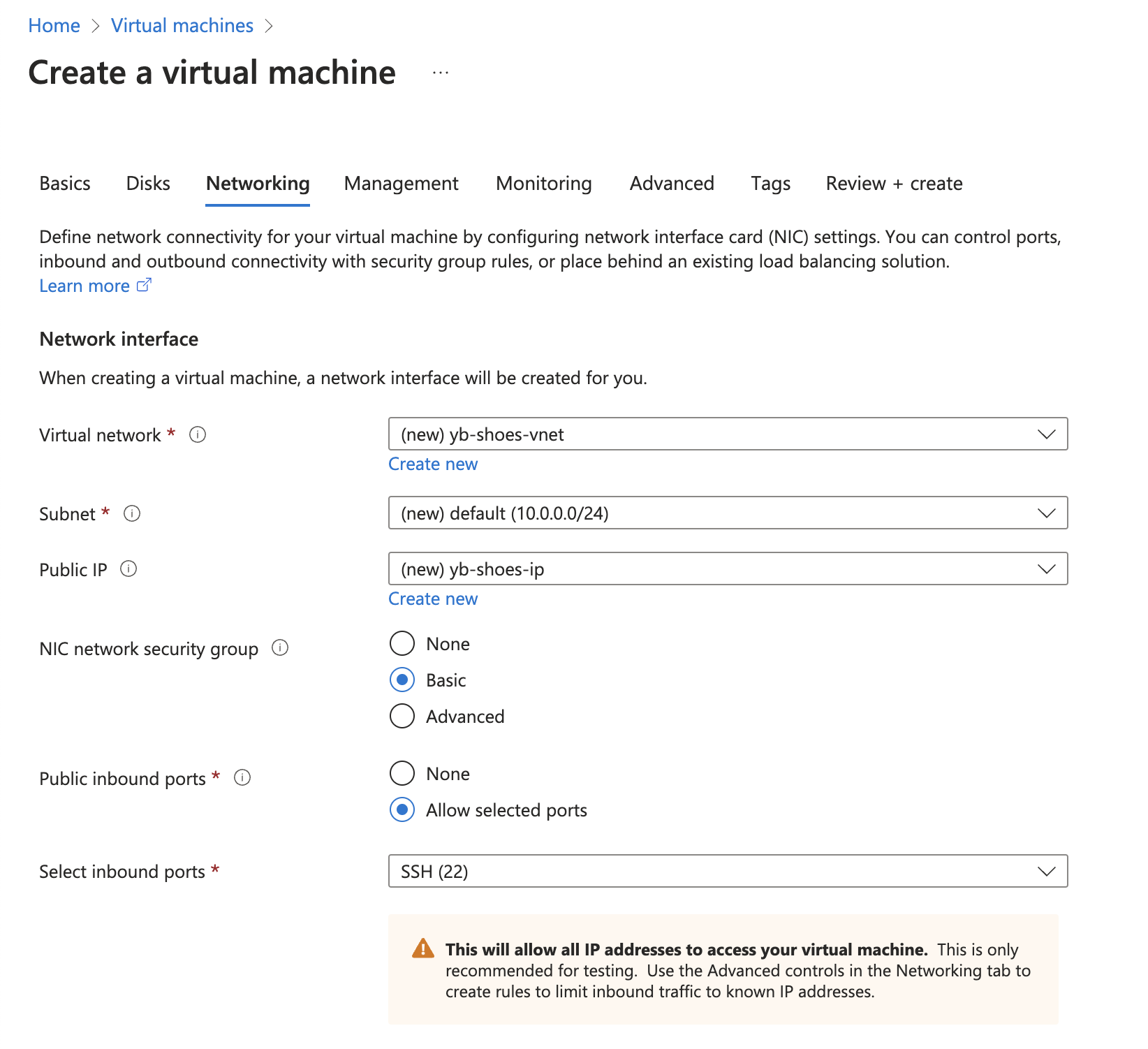 Configure network settings on the VM Configure network settings on the VM